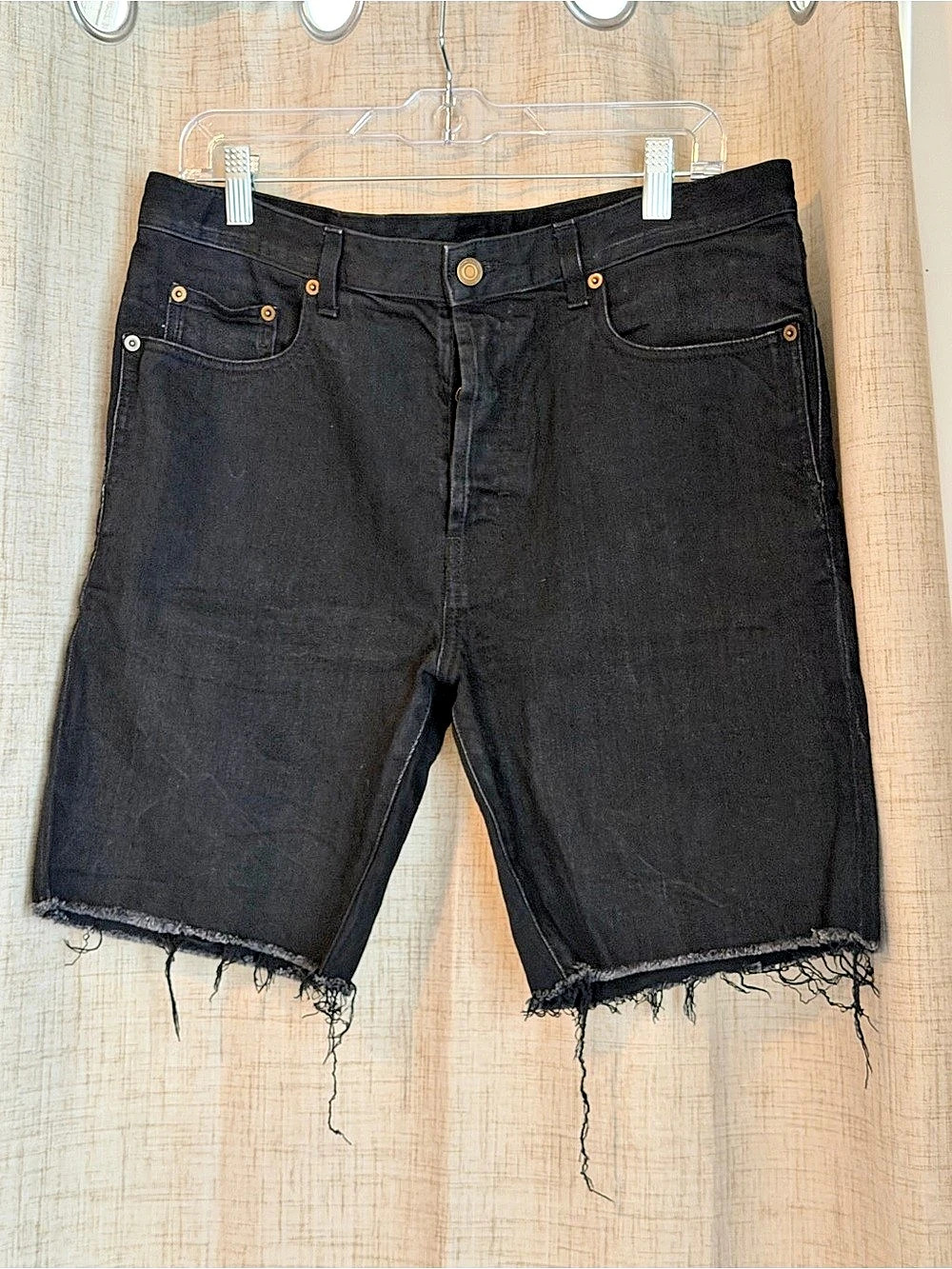 Men’s Saint Laurent Raw-Cut Edge Black Denim Shorts